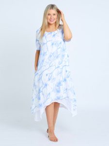 Tiered cotton dress blue front