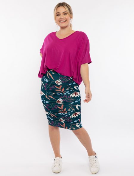 Hi Low Miracle Top in Fuchsia with Model