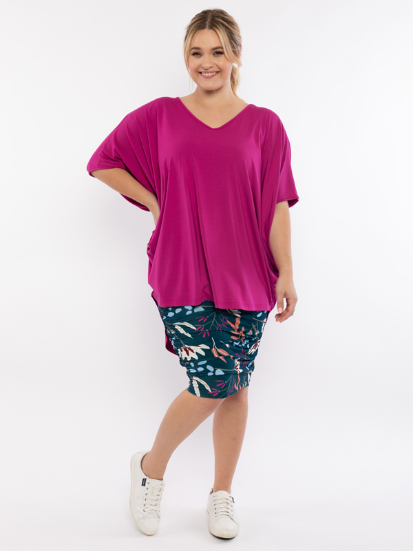 Front - Hi Low Miracle Top in Fuchsia