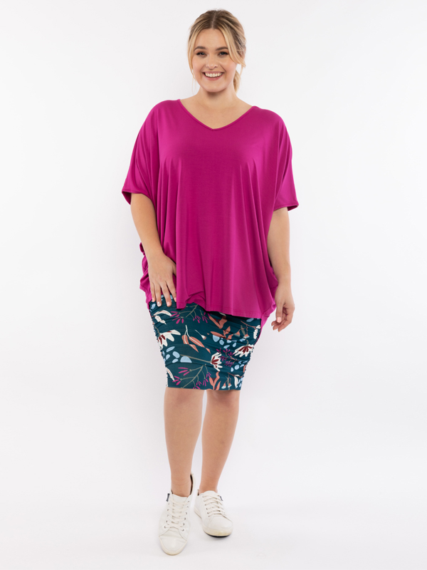 Front View - Hi Low Miracle Top in Fuchsia