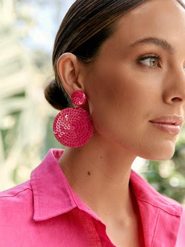 Statement Earrings Pink with Model