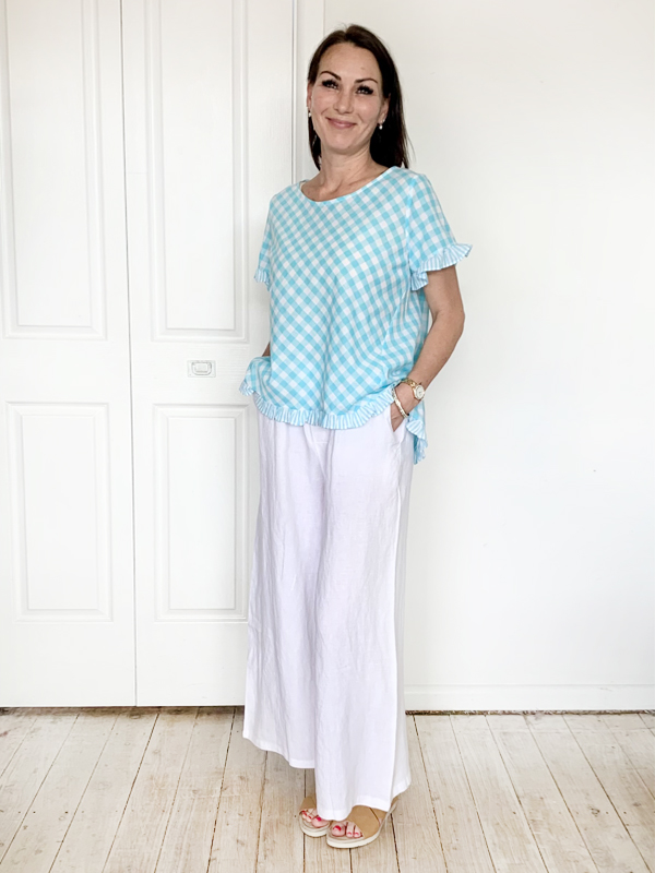 Gingham top blue with summer palazzo pants