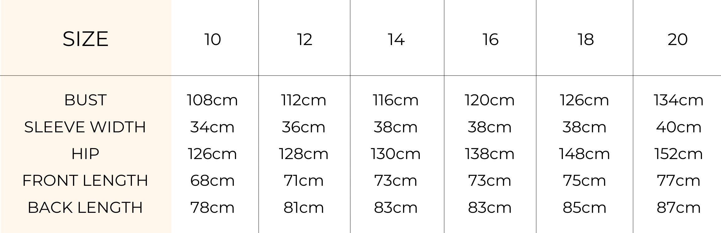 Size Chart - Layered Top