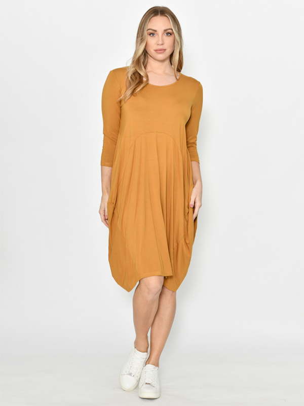 Cocoon Dress Mustard Front