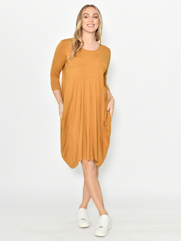 Cocoon Dress Mustard - Front